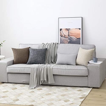 MIULEE Linen Decorative Rustic Throw Pillow Covers Set of 2 Beige Farmhouse Pillowcases 18x18 Square Throw Pillows for Sofa Couch Bed Chair Decoration