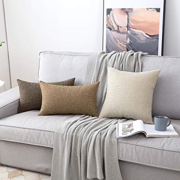 MIULEE Linen Decorative Rustic Throw Pillow Covers Set of 2 Beige Farmhouse Pillowcases 18x18 Square Throw Pillows for Sofa Couch Bed Chair Decoration