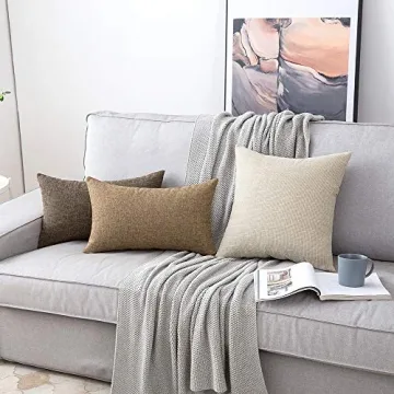 MIULEE Linen Decorative Rustic Throw Pillow Covers Set of 2 Beige Farmhouse Pillowcases 18x18 Square Throw Pillows for Sofa Couch Bed Chair Decoration