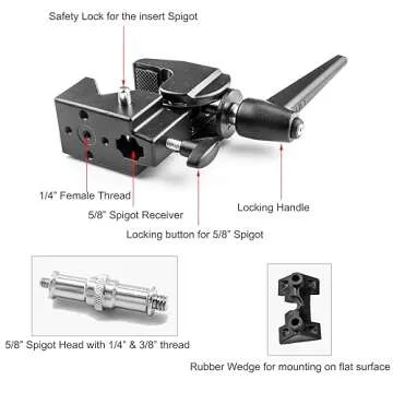 PHOCUS Multi-Function Super Clamp with Standard Stud for Photography Studio Video Camera Lighting