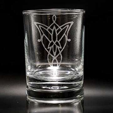 Arwen Evenstar Pendant & Engraved Whiskey Rocks Glass - Unique LOTR Gift!