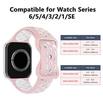 Elaikement Band Compatible with Watch Bands 38mm 40mm 41mm Women Men, Breathable Sporty Replacement Wristband for Series 7/6/5/4/3/2/1/SE All Various Styles, 38mm 40mm 41mm M/L - Pink/White