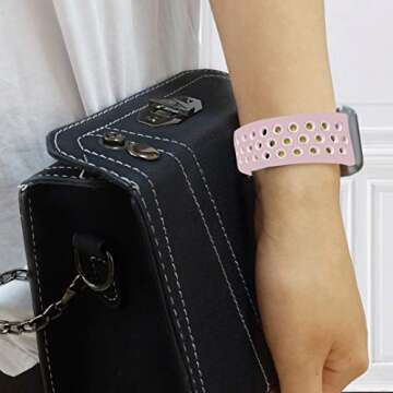 Elaikement Band Compatible with Watch Bands 38mm 40mm 41mm Women Men, Breathable Sporty Replacement Wristband for Series 7/6/5/4/3/2/1/SE All Various Styles, 38mm 40mm 41mm M/L - Pink/White