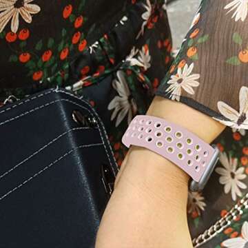 Elaikement Band Compatible with Watch Bands 38mm 40mm 41mm Women Men, Breathable Sporty Replacement Wristband for Series 7/6/5/4/3/2/1/SE All Various Styles, 38mm 40mm 41mm M/L - Pink/White