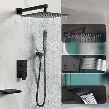 Rain Shower System 12 inch Shower Faucet Set with Tub Spout,Bathroom Wall Mounted Waterfall Shower H...