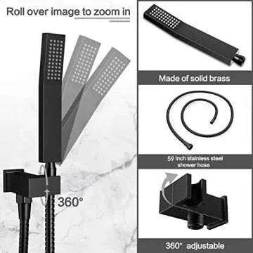 Rain Shower System 12 inch Shower Faucet Set with Tub Spout,Bathroom Wall Mounted Waterfall Shower Head Faucet Sets Complete with Handheld Spray,Rough-in Valve Body and Trim kit,Matte Black