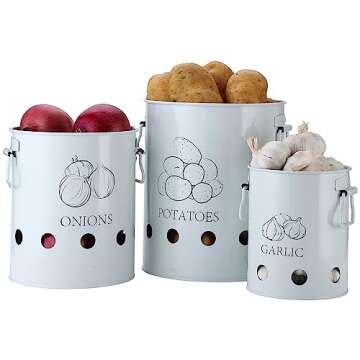 G.a HOMEFAVOR Set of 3 Antique Cream Vintage Potato Onion Kitchen Storage Canisters Jars Pots Contai...
