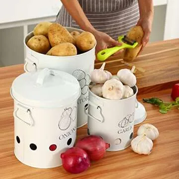 Vintage Potato Onion Storage Canisters Set - Stylish Organization