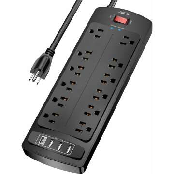 Surge Protector Power Strip with 12 Outlets & USB