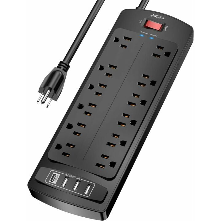 Surge Protector Power Strip with 12 Outlets & USB