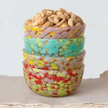 Creative Co-Op Round Glass Bowl Set with 4 Colorful Designs - Versatile & Decorative
