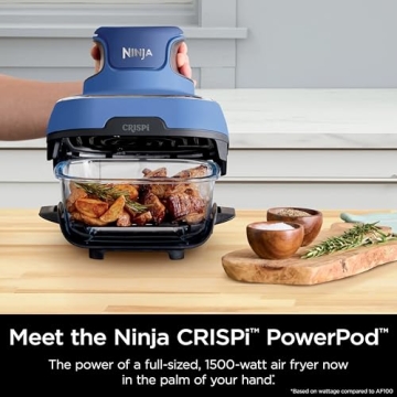 Ninja Crispi Air Fryer, Microwave, Freezer & Dishwasher Safe, Non Toxic Glass Portable Cooking System, 4 QT & 6 Cup Glass Containers with Storage Lids, Easy Meals, Air Fry, Bake, Blue (Renewed)