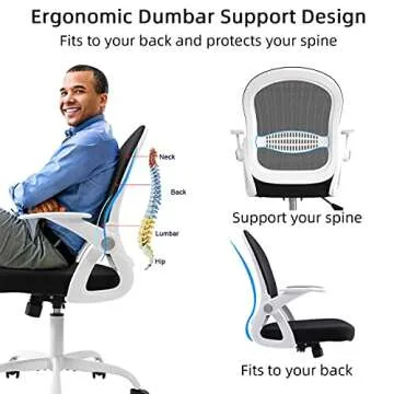 Sytas Office Chair Ergonomic Desk Chair, Rolling Swivel Mesh Computer Task Chair with Flip-up Arms Lumbar Support and Height Adjustable, White