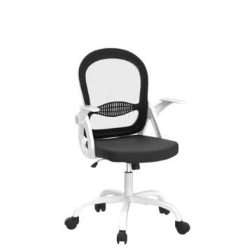 Sytas Office Chair Ergonomic Desk Chair, Rolling Swivel Mesh Computer Task Chair with Flip-up Arms Lumbar Support and Height Adjustable, White