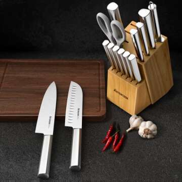 Astercook Knife Set, 15 Pieces Chef Knife Set with Block for Kitchen, German Stainless Steel Knife Block Set, Best Gifts