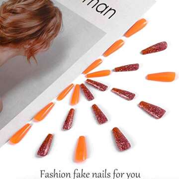 Outyua Super Long Orange Fake Nails for Every Occasion