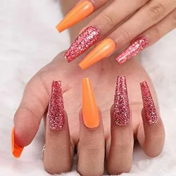 Outyua Super Long Orange Fake Nails for Every Occasion