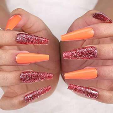 Outyua Super Long Orange Fake Nails for Every Occasion