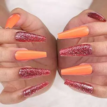 Outyua Super Long Orange Fake Nails for Every Occasion