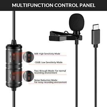 YOTTO USB Type-C Lavalier Microphone for Android, Omnidirectional Condenser USB-C Clip on Lapel Microphone for YouTube, TikTok, Interview, Livestream, Video, Recording with USB-B Adapter(19.5ft)