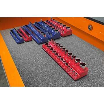 Olsa Tools Magnetic Socket Organizer | 3/8-inch Drive | SAE | RED | Holds 26 Sockets | Professional Quality Tools Organizer