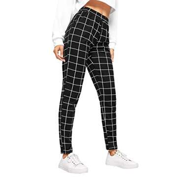 SweatyRocks Women's Pants Casual High Waist Skinny Leggings Stretchy Work Pants Plaid Black XX-Large