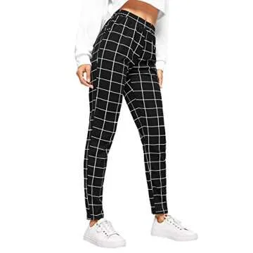 SweatyRocks Women's Pants Casual High Waist Skinny Leggings Stretchy Work Pants Plaid Black XX-Large