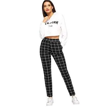 SweatyRocks Women's Pants Casual High Waist Skinny Leggings Stretchy Work Pants Plaid Black XX-Large