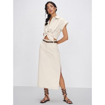 CIDER French Riviera Linen-Blend Mid Rise Midi Skirt