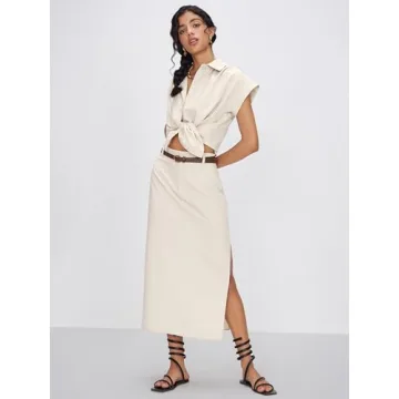 CIDER French Riviera Linen-Blend Mid Rise Midi Skirt