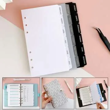 DY.2ten Black Binder Dividers for 6-Holes Ring Binder, 1/6 Cut Tabs, A6 Size, Sturdy Plastic Dividers with 6 Tabs for School Office Home, 2 Sets, 12 Dividers, 2 Tab Stickers.