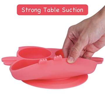 Kirecoo Owl Silicone Suction Plate - Self Feeding Training Storage Divided Plate, Baby Toddler Bowl and Dish, Fits for Most Hairchairs Trays, Microwave Dishwasher Safe (Pink)