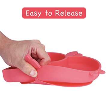 Kirecoo Owl Silicone Suction Plate - Self Feeding Training Storage Divided Plate, Baby Toddler Bowl and Dish, Fits for Most Hairchairs Trays, Microwave Dishwasher Safe (Pink)