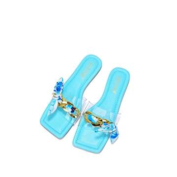 Cape Robbin Rival Flat Sandals Slides for Women, Womens Transparent Mules Slip On Shoes - Blue Size 8