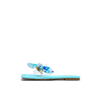 Cape Robbin Rival Flat Sandals Slides for Women, Womens Transparent Mules Slip On Shoes - Blue Size 8