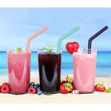 Senneny Set of 12 Silicone Drinking Straws for 30oz and 20oz - Reusable Silicone Straws BPA Free Extra Long with Cleaning Brushes- 6 Straight + 6 Bent- 8mm diameter