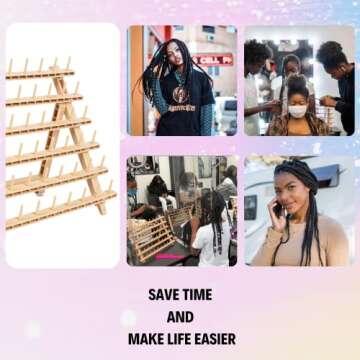 Braiding Hair Rack - Hair Braiding Rack with 60 Pegs Standing Holder with 60 Spools for Stylists - Ergonomic, Time-Saving Braiding Hair Stand - Versatile Extension Holder (60 Pegs, Wood Color)