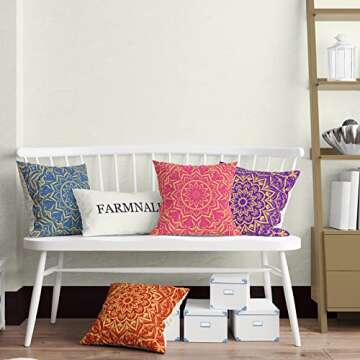 FARMNALL Indian Colorful Throw Pillow Covers 18x18 Set of 4 Diwali Pillow Case Diwali Decor Indian Diwali Holi Decorations and Supplies for Home