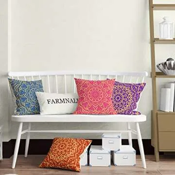 FARMNALL Indian Colorful Throw Pillow Covers 18x18 Set of 4 Diwali Pillow Case Diwali Decor Indian Diwali Holi Decorations and Supplies for Home