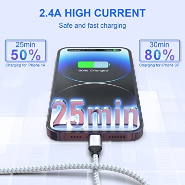 iPhone Charger 5Pack(3/3/6/6/10 FT) [Apple MFi Certified] Lightning Cable Apple Charging Cable Fast Charging High Speed Compatible iPhone 14/13/12/11 Pro Max/XS MAX/XR/XS/X/8/7/Plus iPad(Silver&Grey)