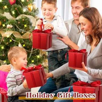 Cholemy 5 Pcs Valentine's Day Gift Box with Lid and Ribbon Mixed Size Square Nesting Boxes Wrap Decorative for Valentines, Birthday, Wedding, Anniversary(Red,Cardboard)