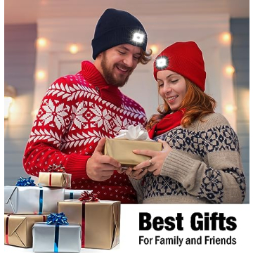 Hatlight Unisex LED Beanie,USB Rechargeable Winter Flashlight,Christmas Beanie with a Light for Men Blue