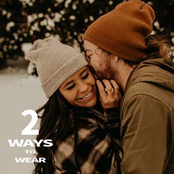 Rosoz Beanie Hats for Men, Slouchy Beanies for Men Knitted Caps for Women Soft Warm Unisex Cuffed Beanie Black/Beige