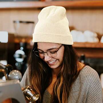 Rosoz Beanie Hats for Men, Slouchy Beanies for Men Knitted Caps for Women Soft Warm Unisex Cuffed Beanie Black/Beige