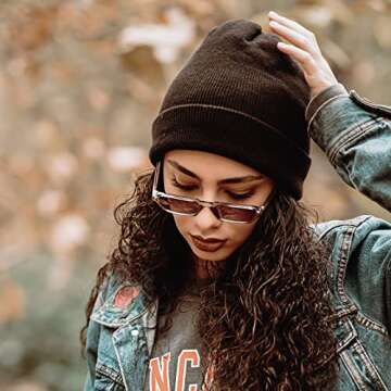 Rosoz Beanie Hats for Men, Slouchy Beanies for Men Knitted Caps for Women Soft Warm Unisex Cuffed Beanie Black/Beige