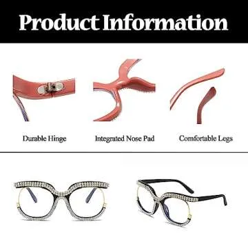 LJCZKA Oversized Blue Light Blocking Glasses Women Rhinestone Anti Blue Light Glasses Diamond Anti Eyestrain Eyeglasses (Black)