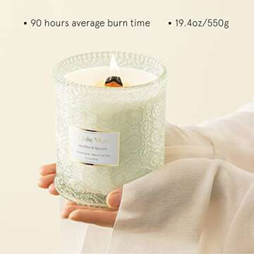 Sea Mint & Spruce Scented Candle, Peppermint Candle, Large Jar Candle Gift, Candle Gift for Holiday, Wood Wick Candle, 19.4 oz