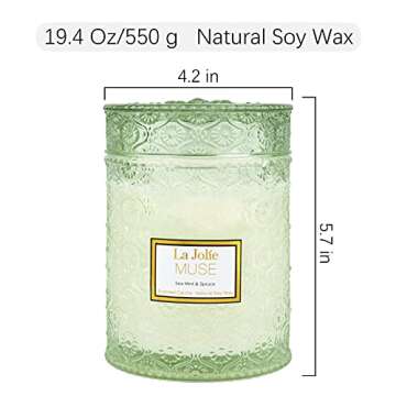 Sea Mint & Spruce Scented Candle, Peppermint Candle, Large Jar Candle Gift, Candle Gift for Holiday, Wood Wick Candle, 19.4 oz