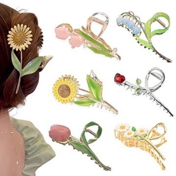 Flower Metal Hair Claw Clips 6 Pcs Cute Large Tulip NonSlip Hair Barrettes Strong Hold Hair Clamps F...