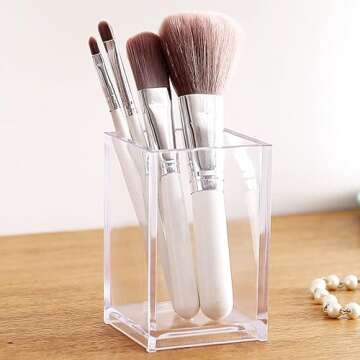 Newkita 2 Pack Clear Acrylic Pencil Pen Holder Cup, Clear Makeup Brush Holder, Acrylic Cosmetic Brushes Storage
